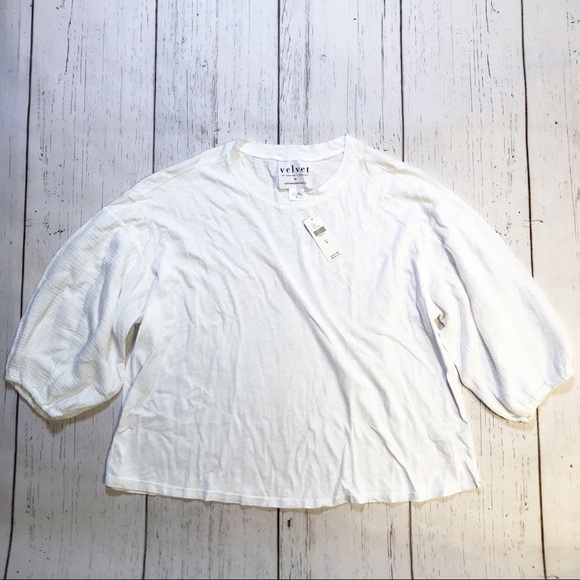 Velvet by Graham & Spencer by Anthropologie white elbow length sleeve top medium - Picture 1 of 6